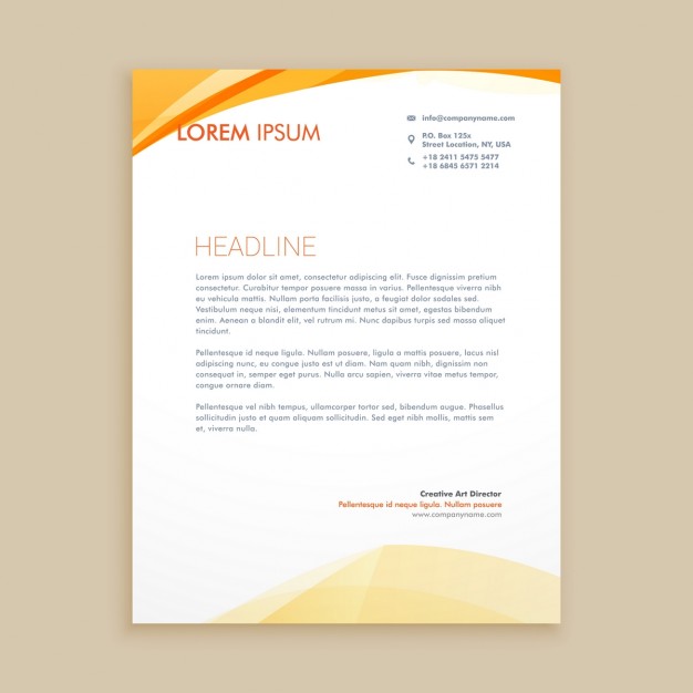 Orange Waves Letterhead Free Vector