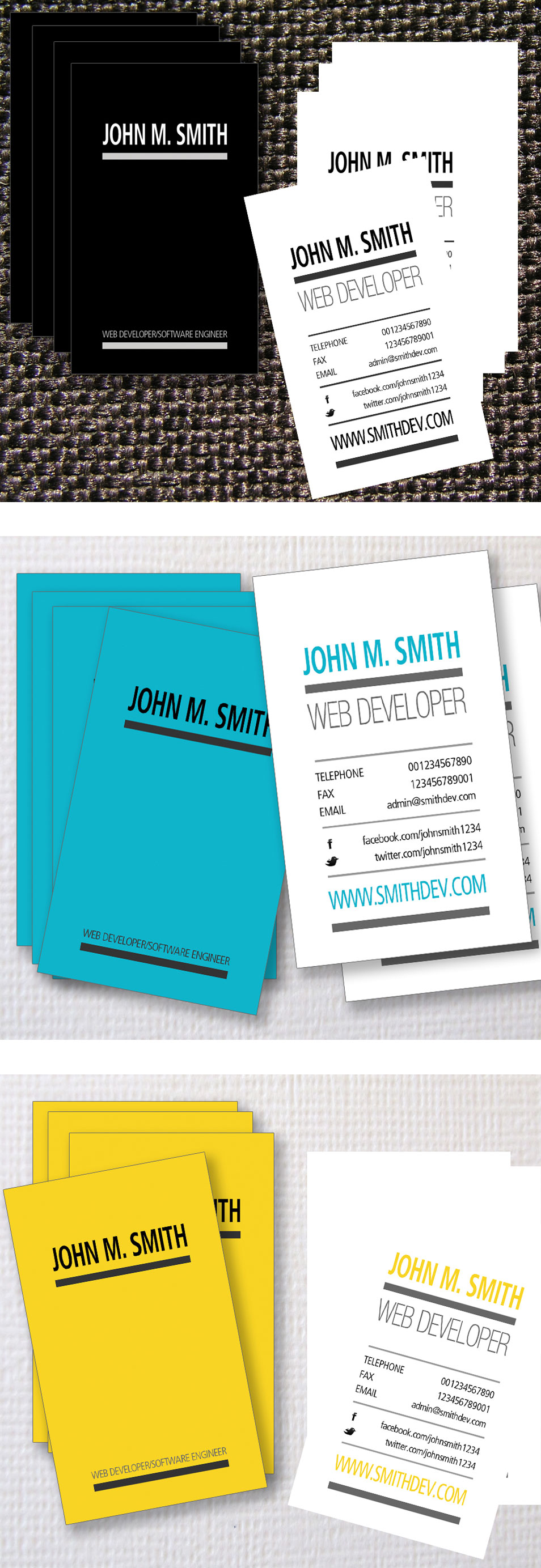 3 Typographic Web Developer Business Card Templates